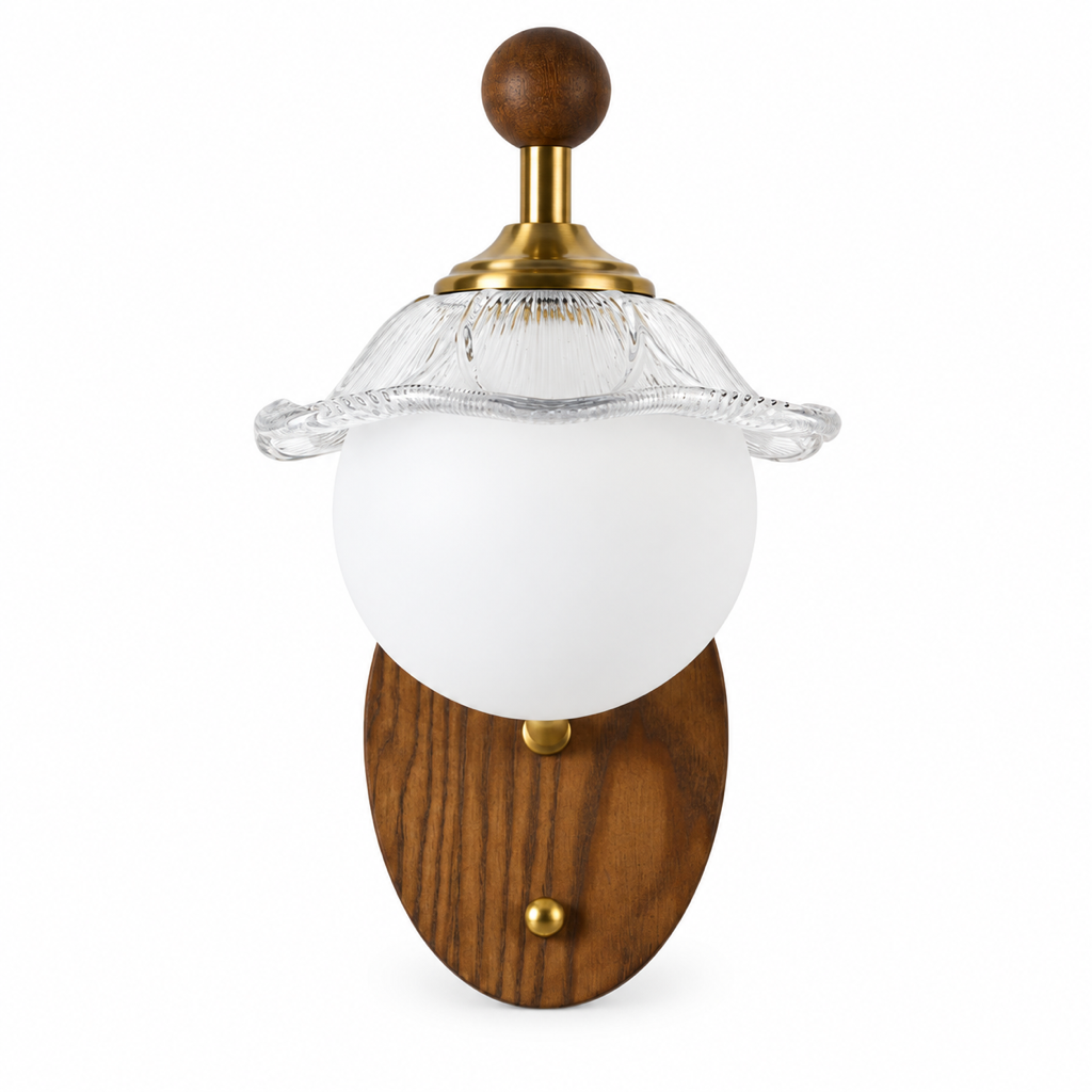 Mirelune Opal Globe and Wood Wall Sconce
