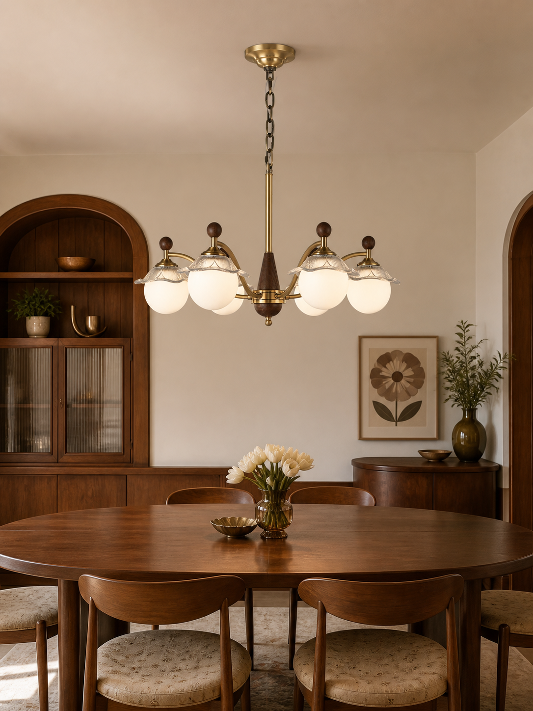 
Mirelune Opal Globe and Petal Glass Chandelier
