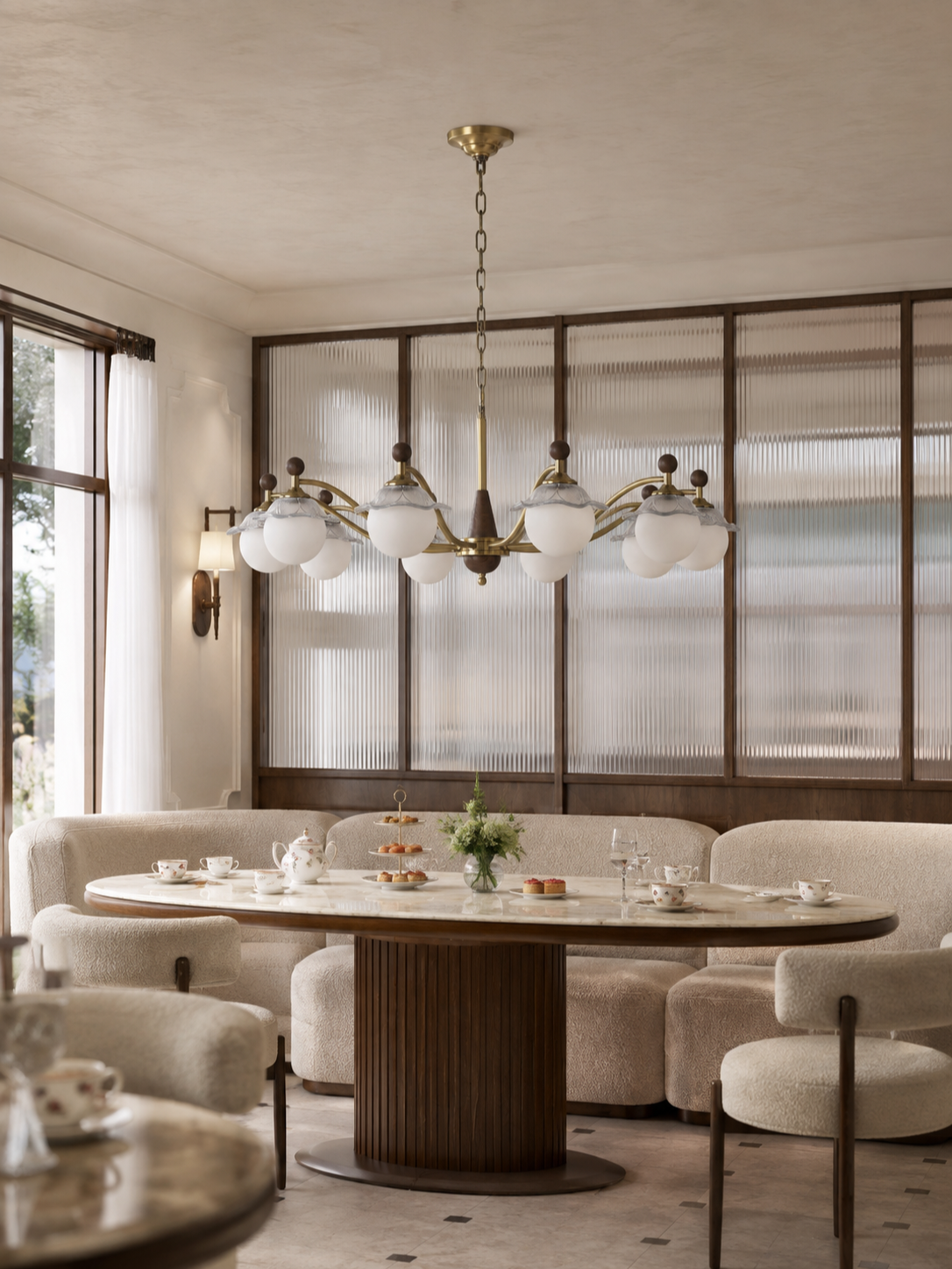 
Mirelune Opal Globe and Petal Glass Chandelier
