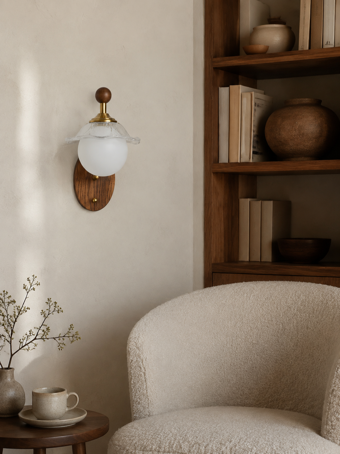 
Mirelune Opal Globe and  Wood Wall Sconce