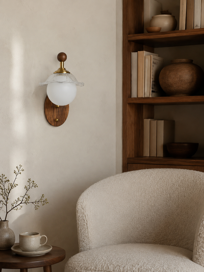 Mirelune Opal Globe and  Wood Wall Sconce