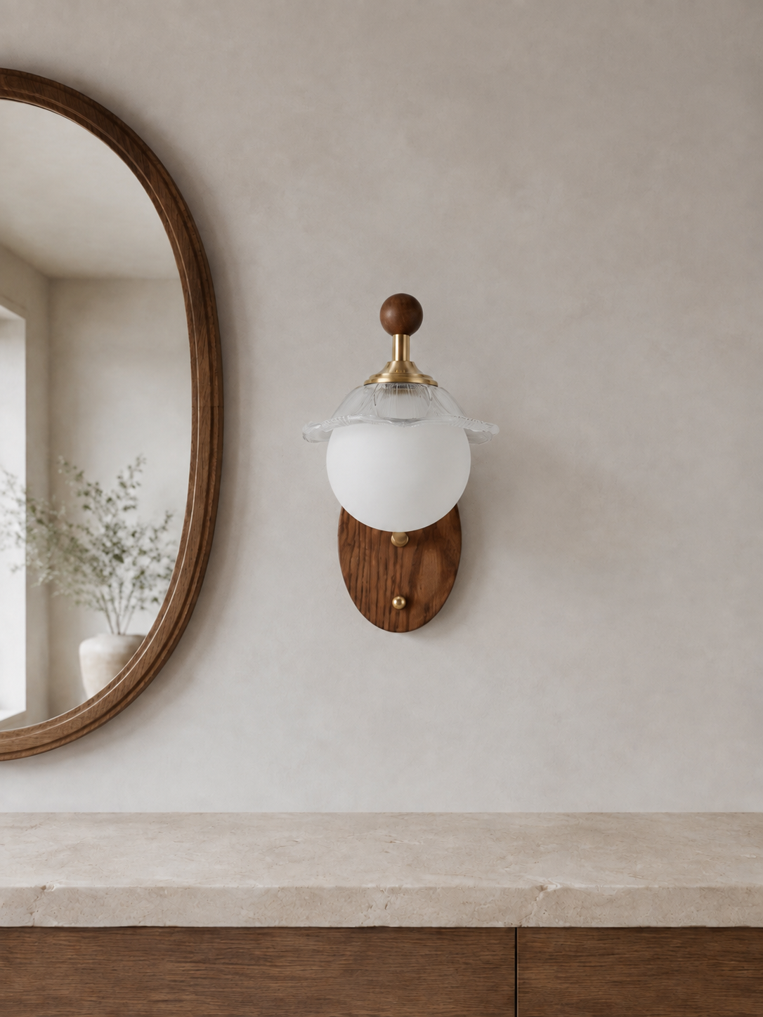 
Mirelune Opal Globe and  Wood Wall Sconce
