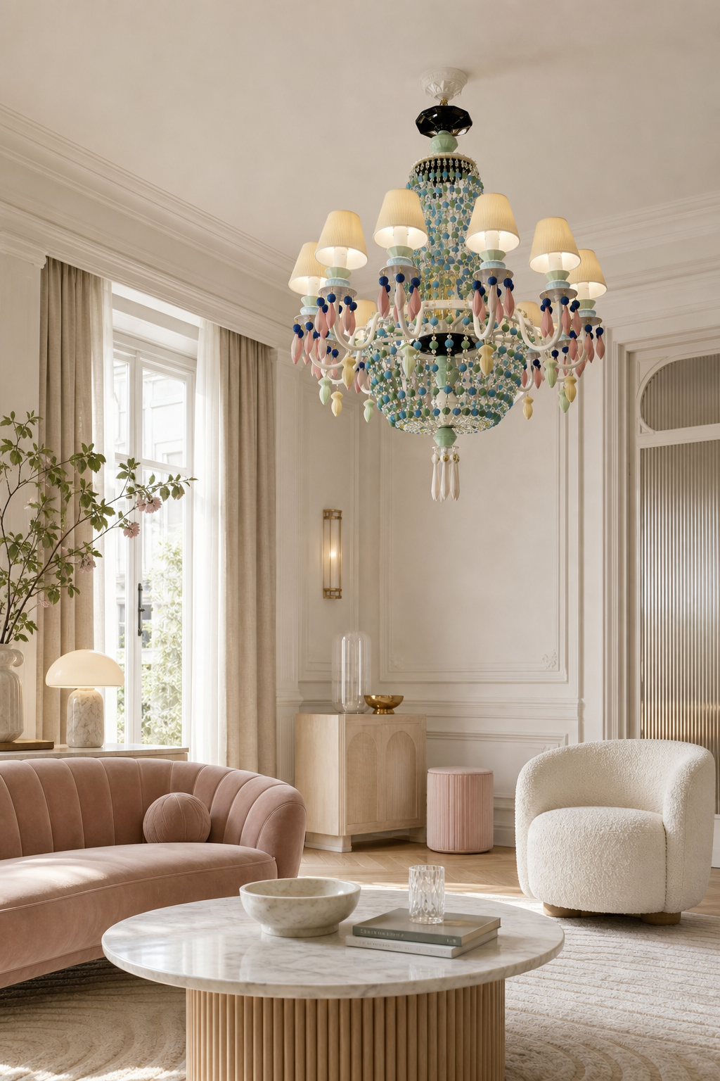 
Ivorelle Multicolor Ceramic Beaded Chandelier – Custom Project