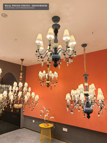 Mirevelle Blue-Gray Botanical Ceramic Chandelier – Custom Project