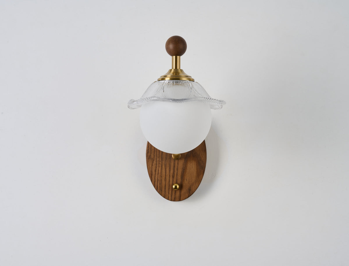 
Mirelune Opal Globe and  Wood Wall Sconce