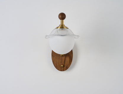 Mirelune Opal Globe and  Wood Wall Sconce