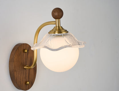 Mirelune Opal Globe and  Wood Wall Sconce