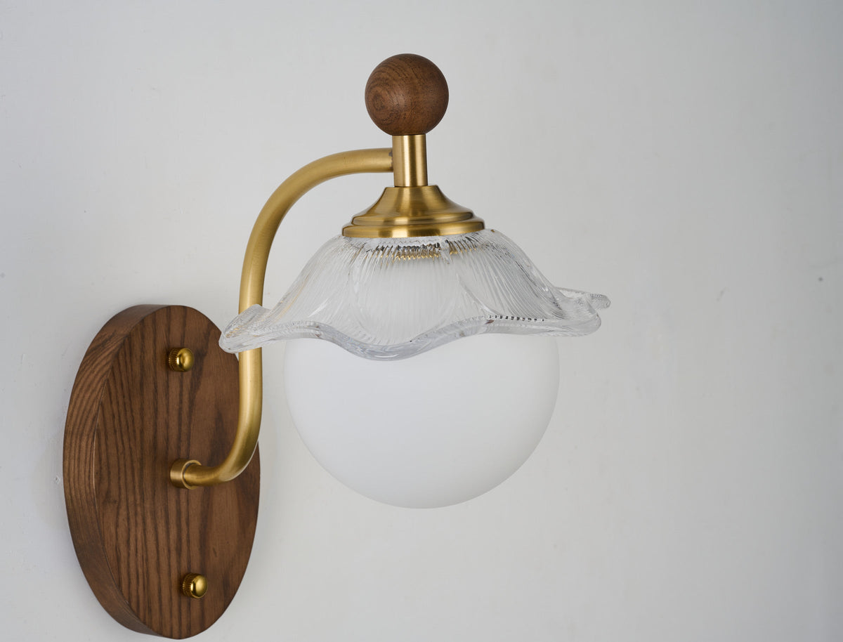 
Mirelune Opal Globe and  Wood Wall Sconce